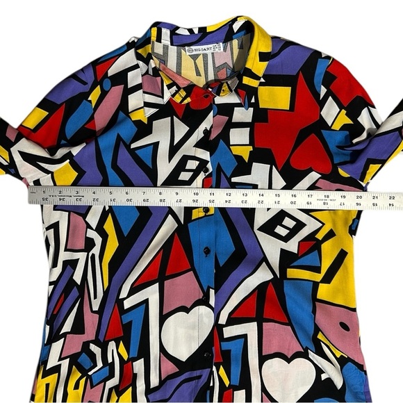 BIG DART Multicolor Pop Art Geometric Button Up Long Sleeve Top sz 12 UK/ US  M - Picture 5 of 9